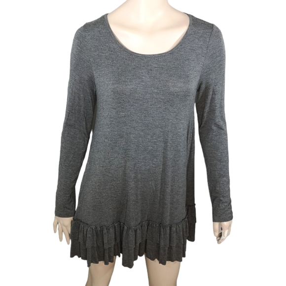 Easel Los Angeles Dress Tunic Ruffle Hem Gray Long Sleeve Stretch Medium Large - Picture 2 of 9
